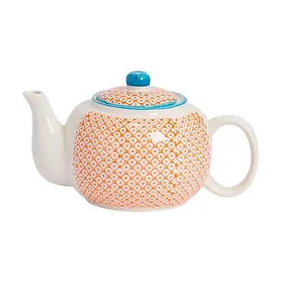 Hand-Printed Teapot Japanese Style Porcelain Tea Pot Crockery 820ml Orange • £12