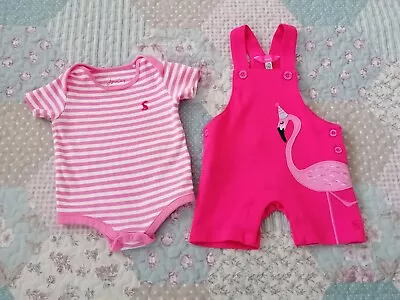 Joules Baby Girl's Flamingo Dungaree Outfit In Pink & White Size 3-6 Months • £0.99