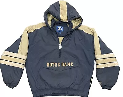 Vintage Starter MENS XL Notre Dame Fighting Irish Pullover Puffer Jacket W/hood • $69