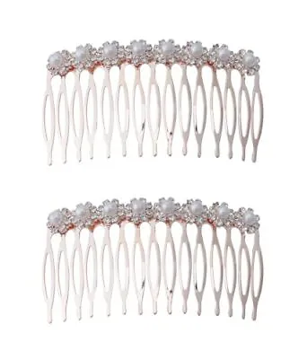 2 Pcs Hair Side Combs With Pearl Rhinestone Vintage KC Gold Elegant Hair Acce... • $12.87
