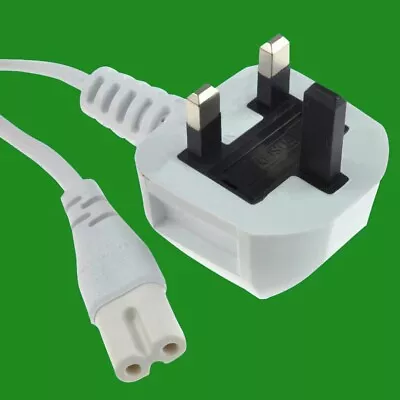 Maplin 2m White Power Lead / Mains Cable Figure Of 8 IEC C7 Connector 3 Pin Plug • £6.99