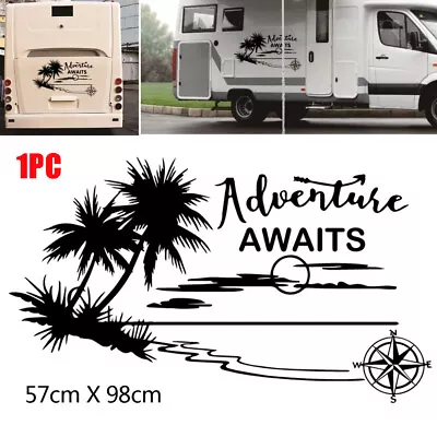 Caravan Camper Motorhome Body Stickers Coconut Tree Compass Graphic Decals Black • $26.62