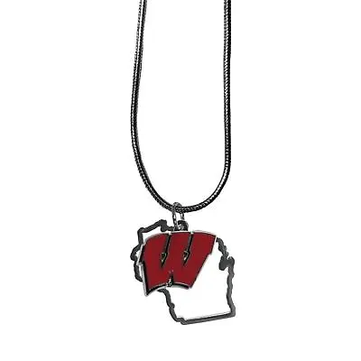 $11.99 • Buy Wisconsin Badgers State Shape Charm W/ Team Logo Chain Necklace NCAA Licensed