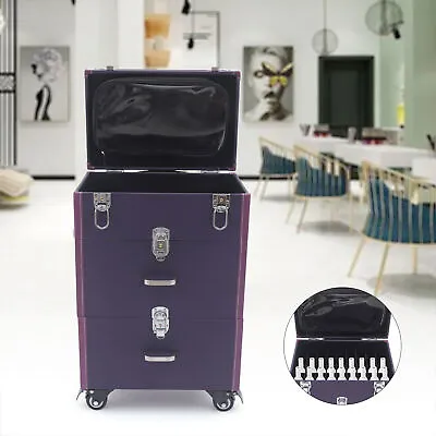 Makeup Train Case Rolling Makeup Trolley Case Nail Polish Organizer W/4 Wheels • $71.10