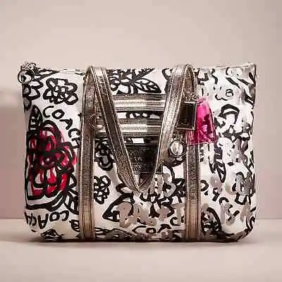 COACH Poppy Glam Tote With Floral Graffiti Excellent Condition • $99