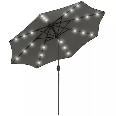 Outsunny 2.7m Patio LED Umbrella With Push Button Tilt/Crank 8 Ribs Grey • £69.99