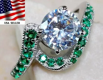  3CT Emerald & Topaz 925 Solid Sterling Silver Ring Sz 7 U3-8 • $14.99