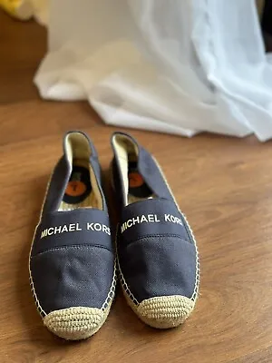 NEW Michael Kors Espadrille Flat Shoes Canvas MK Logo Navy Blue Size 7 • $34.99