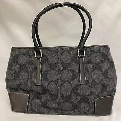 Auth Coach Shoulder Tote Bag Signature Black Gray 7721 Wool Japan 230812 • $139.06