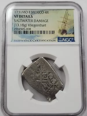 1731 DATED Mexico Cob 4 Reales Vliegenthart Shipwreck NGC MO F Nice *D753 • $595