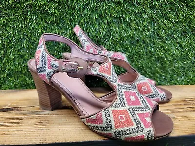 Miss Albright Fiona Womens Size 7.5B Anthropologie Heel Woven Tiki  Styled Shoes • $20