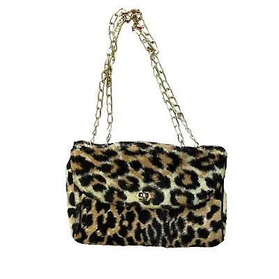Vintage Leopard Faux Fur Purse Gold Chains MCM 1960’s Dressy Small • $39.95