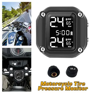 Motorcycle TPMS LCD Wireless Tyre Pressure Monitoring Alarm System W/2 Sensors • $29.73