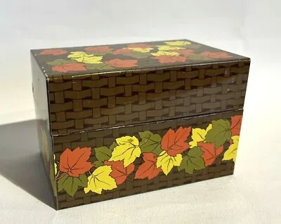 Vintage Syndicate Tin Recipe Card File Box Fall Leaves Design • $14.99