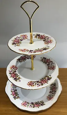 Vintage 3 Tier Bone China Colclough Wayside Afternoon Tea Party Cakestand Flower • £26.50