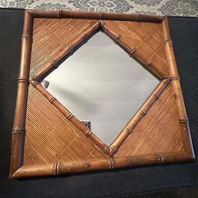 Beautiful Vintage Bamboo And Rattan Square Frame With Diamond Shape Mirror • $149.99