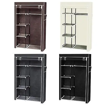 Fabric Canvas Wardrobe Clothes Cupboard Hanging Rail & Storage Organiser UK • £17.99