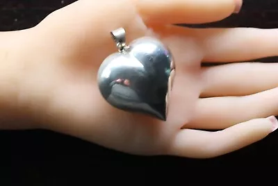Vintage Large Puffy Heart Sterling 925 Silver Pendant 15.2g (almost 2 ) • $65