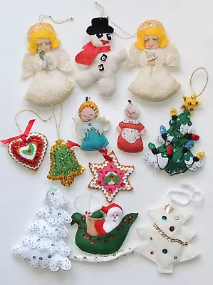 Vtg Felt & Sequin Beaded Handmade Christmas Ornaments Angel Tree Bell Lot Of 12 • $18.99