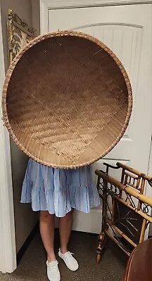 Vintage Weaved X Large Basket 26  X 11   Round Antique  ? Rare • $295