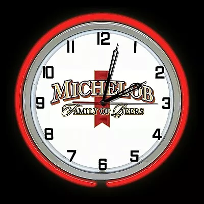 19  Michelob Family Of Beers Sign Red Double Neon Clock ManCave Garage Game Room • $169.99