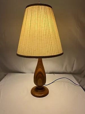 Vintage Wood Inlay Inlaid Table Lamp Art Deco Mid-Century Modern 27.5” Beautiful • $100