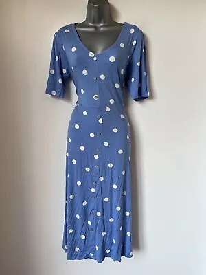 Fab Cotton Traders Blue Polka Dot Stretchy Summer Midi Dress Sz 12 • £0.99