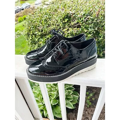 Zara Black Faux Patent Leather Oxford Platform Loafers EUC Size 39 = US 8 • $35