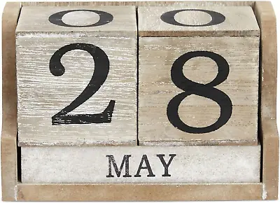 Wooden Perpetual Block Calendar For Desk Wood Month Date Display Blocks For Tea • $20.09