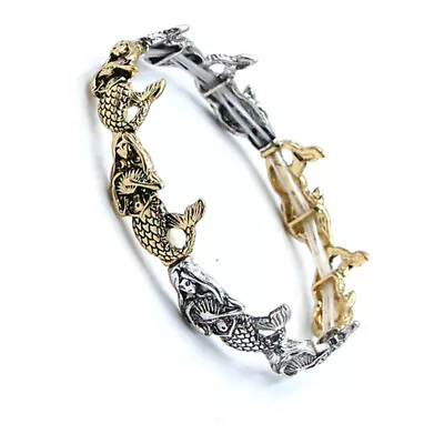 Antique Silver Finish 2 Tone Sculpted Mythological Mermaid Charm Bracelet • $23