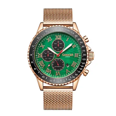 Mens Automatic Watch Rose Green Pinnacle Mesh Bracelet Watch GAMAGES • £705
