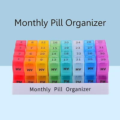 Monthly Pill Organizer Case Box 31 Days Case Medicine Storage 2 Times A Day AMPM • $13.95