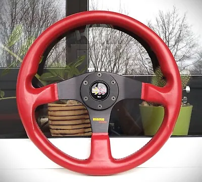 MOMO Corse 3 Spoke Red Leather Sports Steering Wheel Rare EDM JDM Civic EK EG EJ • $275