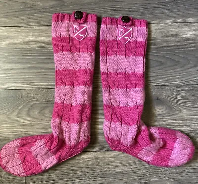 PINK VICTORIAS SECRET Knitted High Boots Slippers Womens Size Medium 7/8 Dog • $27.99