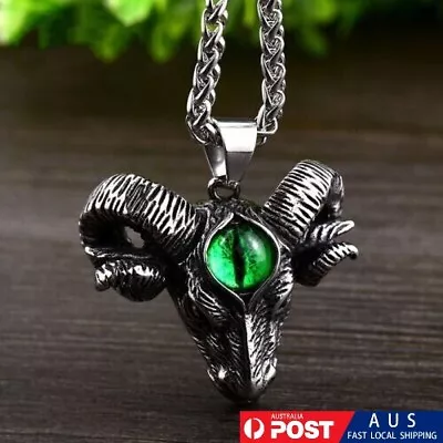 Men Sheep Head Stainless Steel Inlaid Green Eyeball  Titanium Necklace Pendant • $29.66