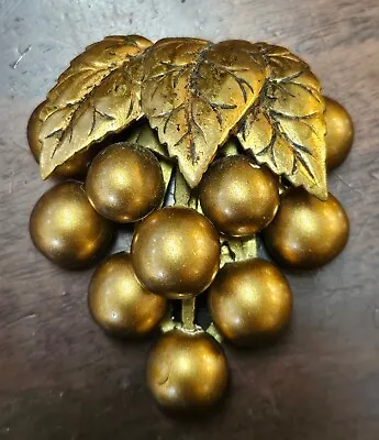 Vintage LADY PATRICIA Dress FUR CLIP Antique Gold Brass Bunch Grapes / Leaves • $5