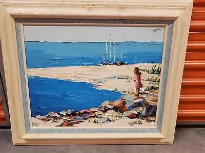 Vintage Framed Oceanside Waves Oil Painting On Fredrix Canvas Panel ROY PELLUS • $14.99