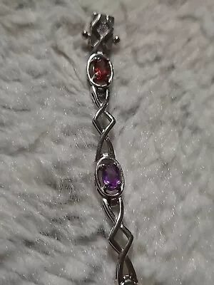 Vintage Sterling Silver Multi Gemstone Tennis Bracelet 7  Lovely! Elegant! • $32