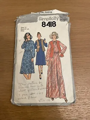 Vintage Simplicity Sewing Pattern.Loose Dress Bound Neck WaistCoat Retro Women’s • £0.49