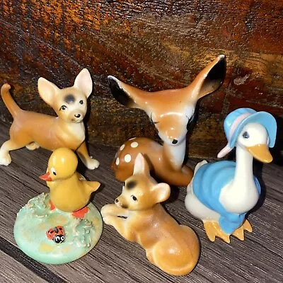 Miniature Animals Figurines Vintage Deers Duck Goose Ceramic 5pc • $24