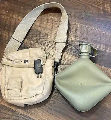 US Military 2 QT Collapsible Water Canteen + Desert Tan Cover Pouch VGC • $12.90