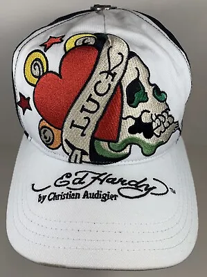 Vintage Ed Hardy Christian Audigier Trucker Hat Rare Classic Tattoo White • $79.99
