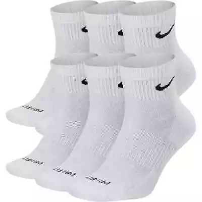 Nike Ankle Quarter Socks 6 Pack Dri-Fit White Everyday Plus NEW M 8-12 W 10-13 • $25.99