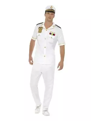 Mens Captains Suit & Hat Marine Navy Army Military Fancy Dress Party Costume • £32.69