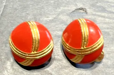 Vintage Monet Clip On Earrings Round With Red Enamel And Gold Stripes. Lot 67 • $16