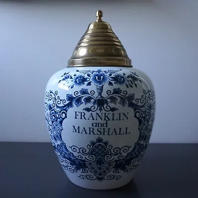 Delft Pottery Tobacco Jar With Brass Lid Franklin & Marshall 15  Tall Vintage • $200