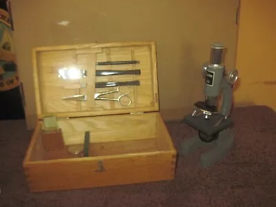 Child's Cragstan Microscope In Wood Box With Alot Of Accessories/Instruments • $18