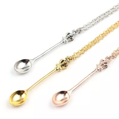 $4.95 • Buy Mini Crown Spoon Necklace Pendant Charm Festival Cutlery Royal Tea Party Gift