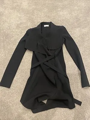 $88 • Buy Scanlan Theodore Crepe Knit Drape Front Black Cardigan Size S Designer