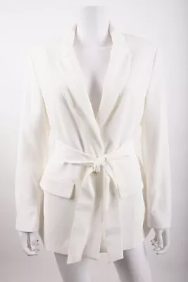 Zara Womans Suit Jacket Blazer Size M Off White Ecru Tie Belt 2699/374 Defect • $39.99